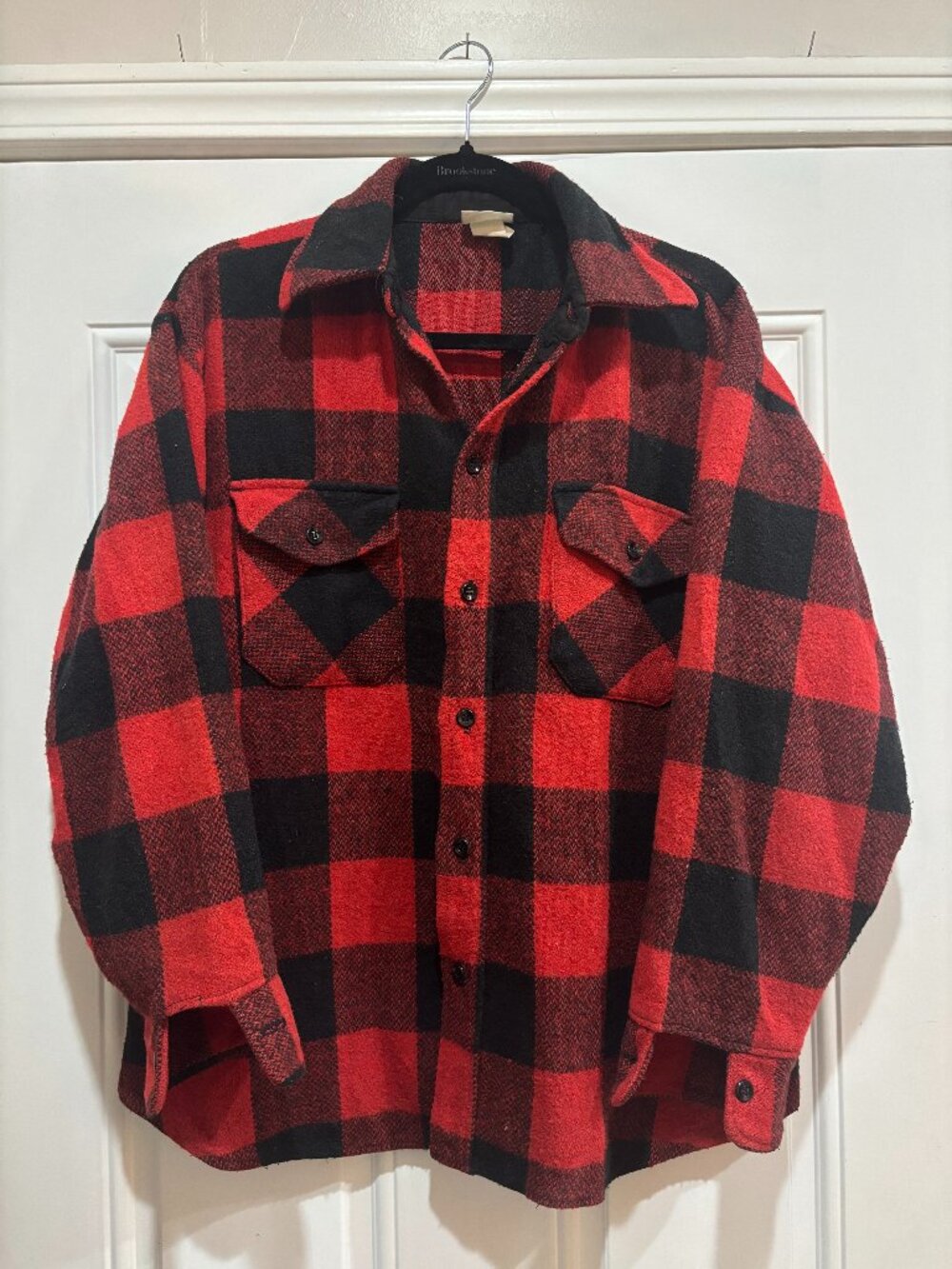 Vintage Red and Black Plaid Wool Shirt Jacket